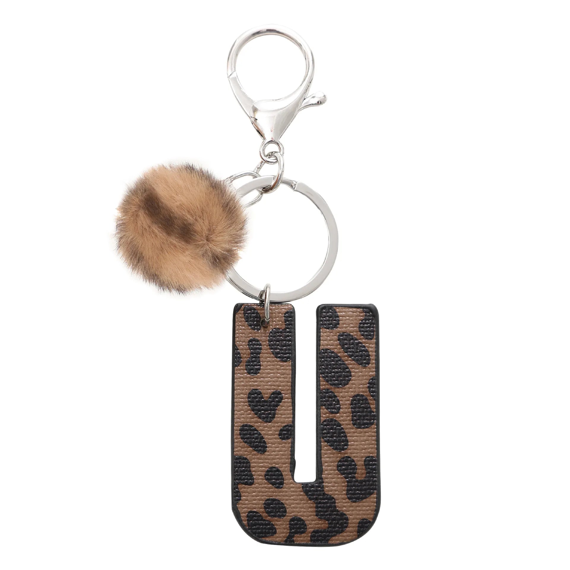 Fashion Leopard English Alphabet Artificial Leather Keychain Exquisite Letter Keyring Women Handbag Charms Accessories Gifts