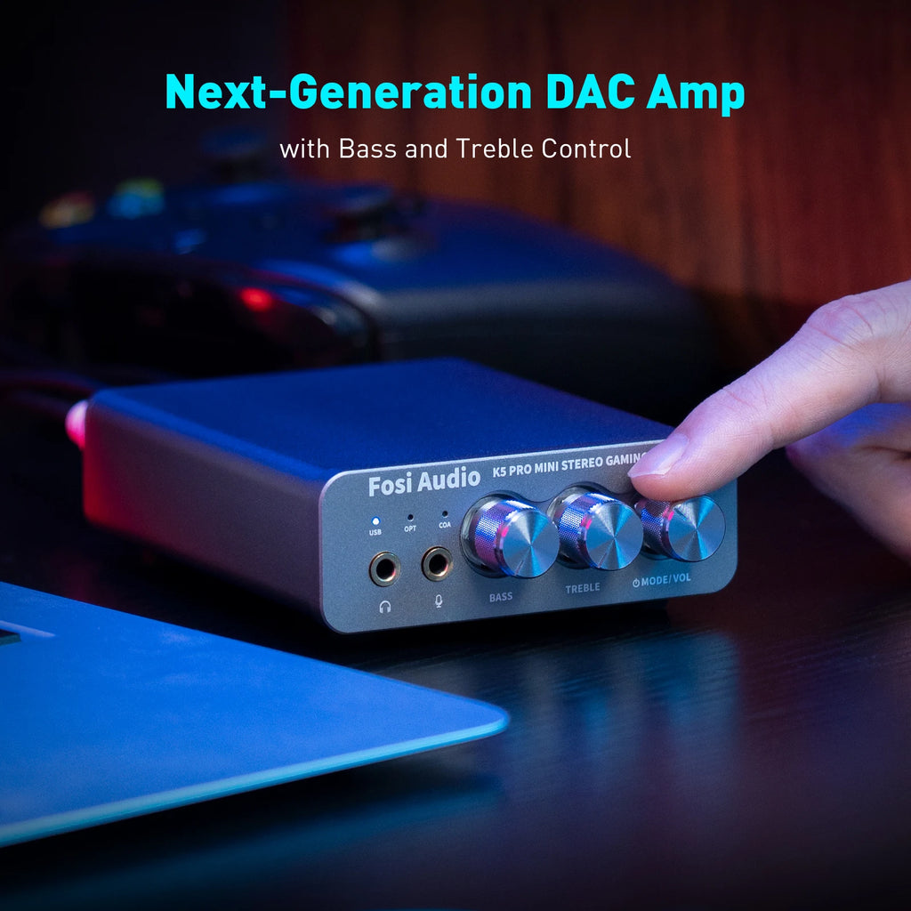 Fosi Audio K5 PRO Gaming USB DAC With Microphone Headphone Amplifier Desktop Mini Audio DAC Amp For PS5 PC