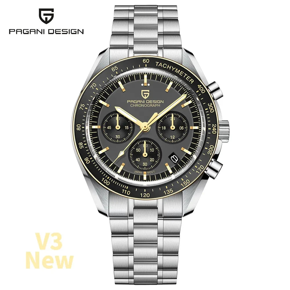 PAGANI DESIGN 2026 New Saturn Watch Luxury Quartz Watches For Men Stainless steel Luminous AR Sapphire crystal Chronograph Man