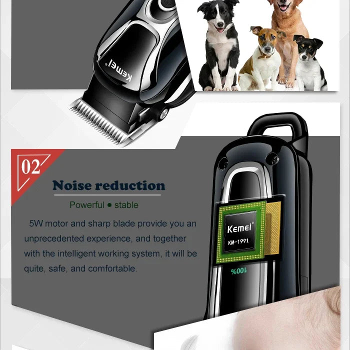 Kemei Rechargeable Professional Dog Hair Trimmer for Cat Cutter Grooming Machine Hair Remover Animal Hair Clipper for Pet