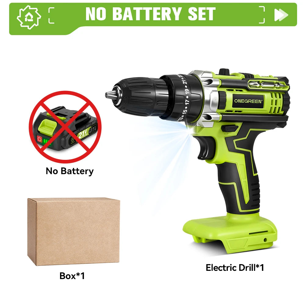 ONEGREEN 25+3 Torque Electric Impact Drill 3 Mode Adjustable Cordless Electric Screwdriver Power Tool For Makita 21V Battery Pin