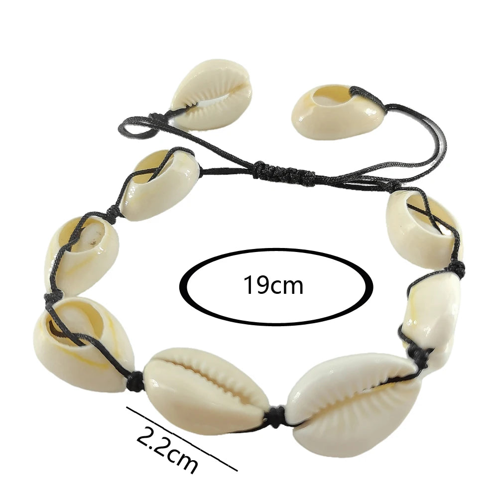 Bohemian Natural Sea Shell Charm Bracelets For Women Men Summer Sandy Beach Handmade String Rope Chains Bangle DIY Jewelry