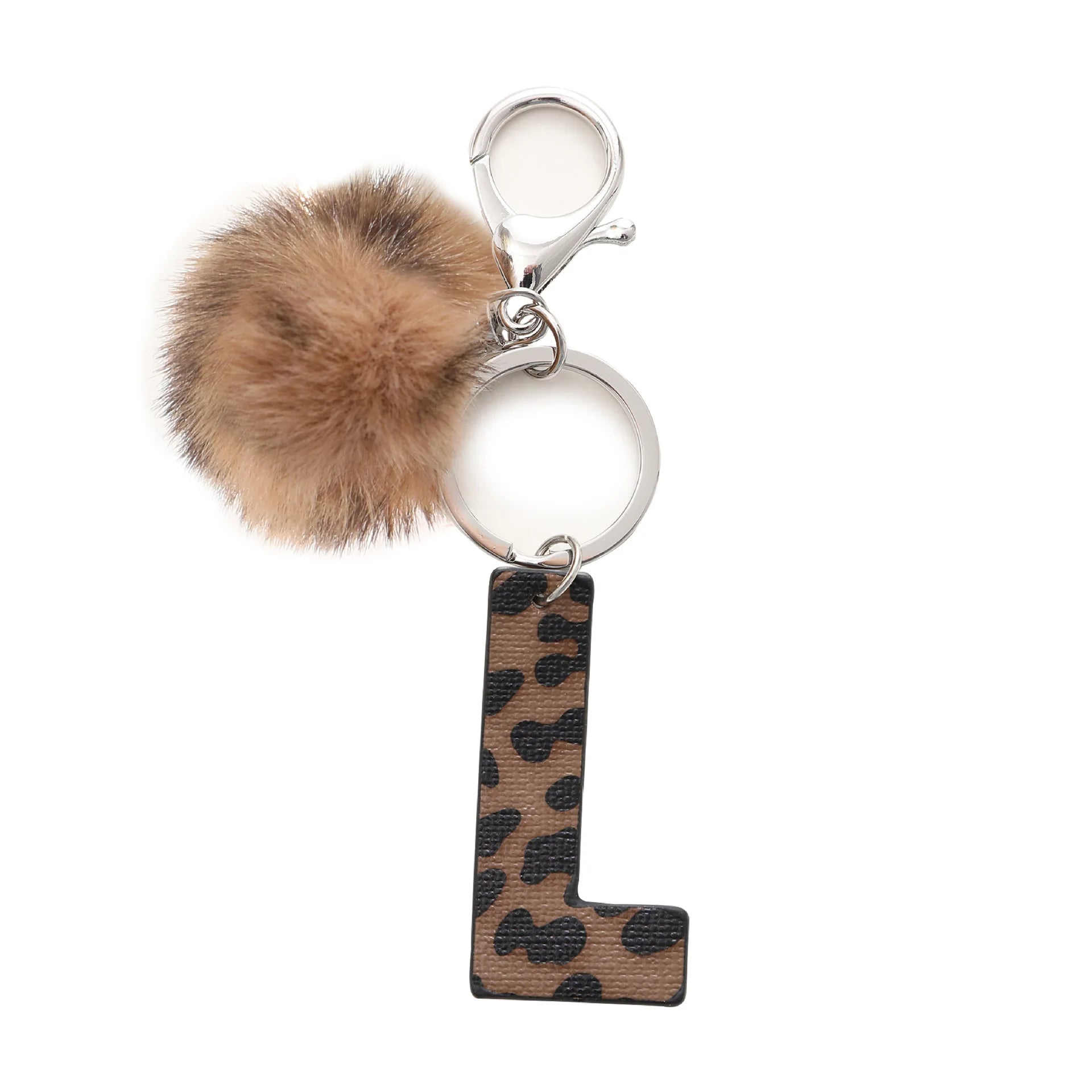 Fashion Leopard English Alphabet Artificial Leather Keychain Exquisite Letter Keyring Women Handbag Charms Accessories Gifts