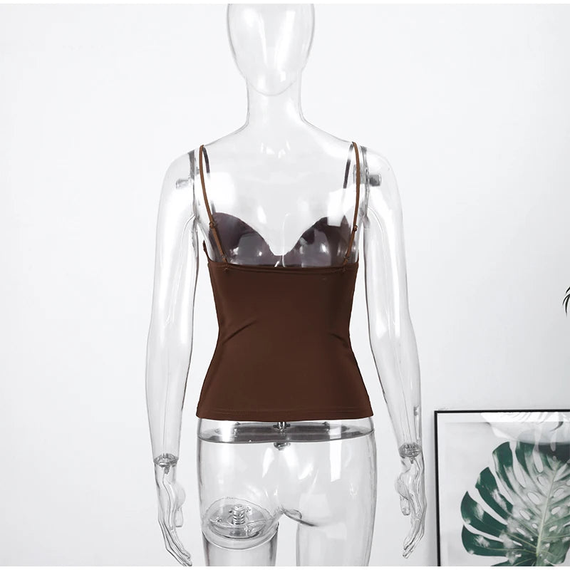 Women Solid Deep-V Satin Camisole Corset Top Elegant Double-Strap Fitted Cropped Back-Tie 2025 Chic Versatile Date Lady Tops