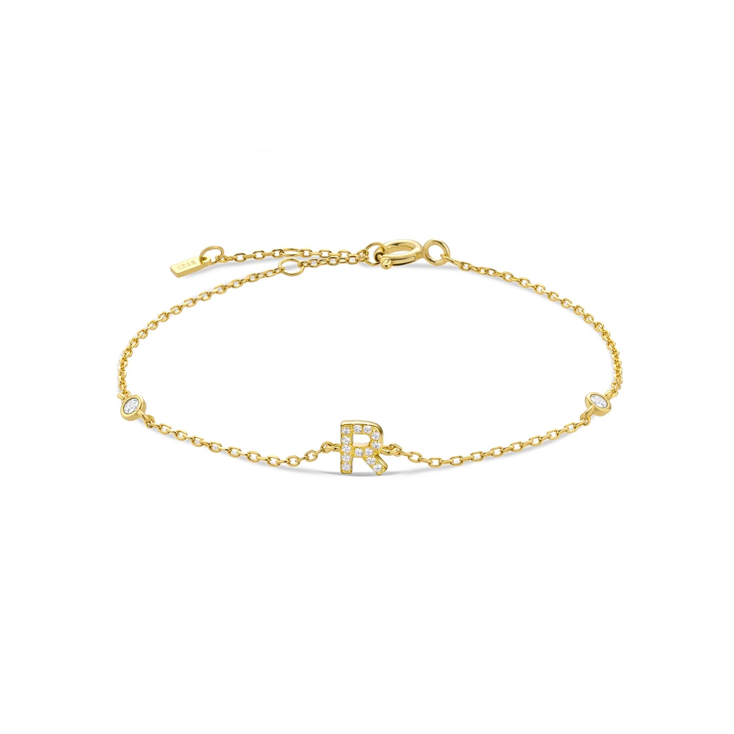 925 Sterling Silver Initial 26 Letters Alphabet Monogram Gold Name Bracelet Crystal CZ Zircon 2021 Fashionable Jewelry