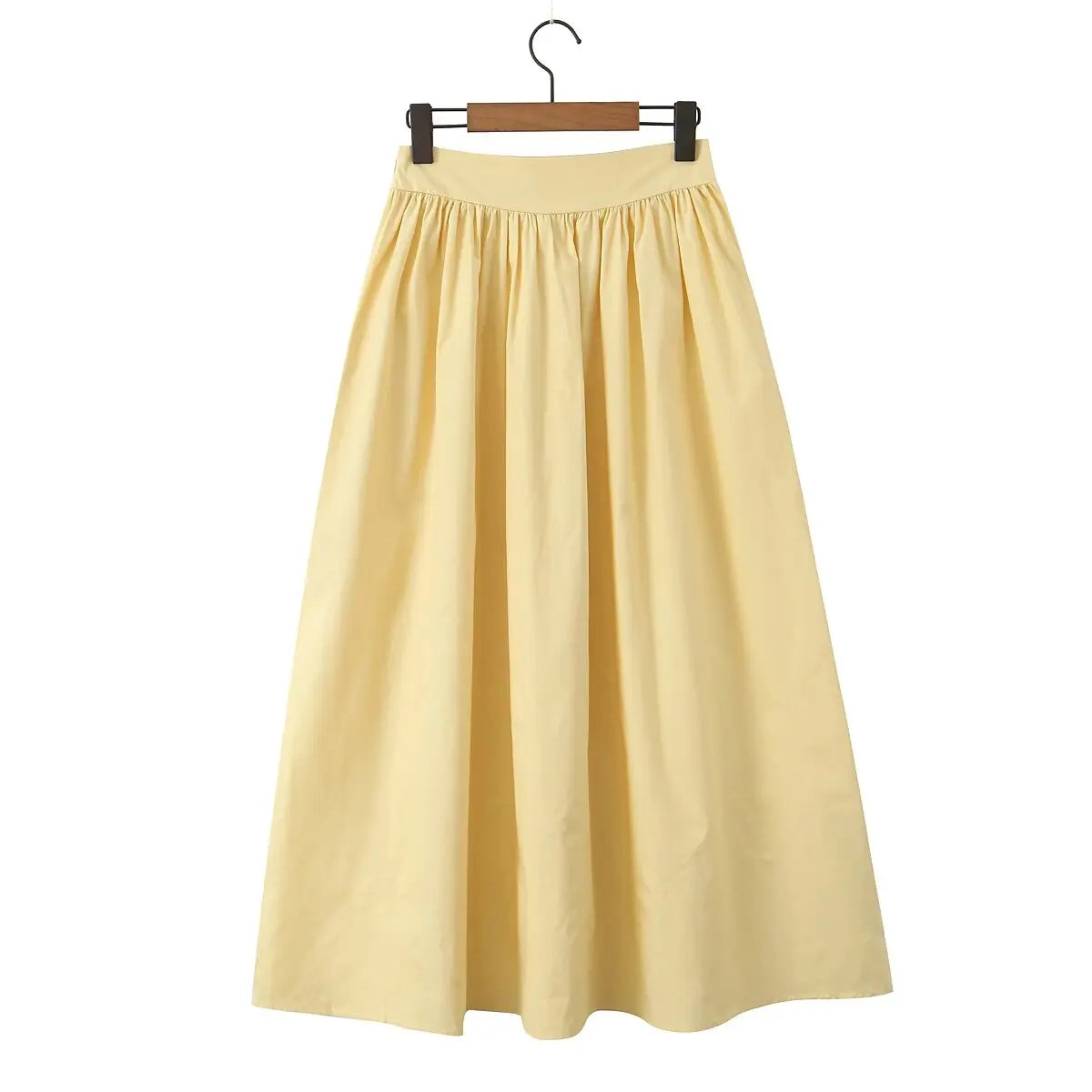 YENKYE 2025 Women Yellow White Cotton Big Swing Long Skirt Vintage High Waist Side Zipper A-line Summer Skirts Holiday