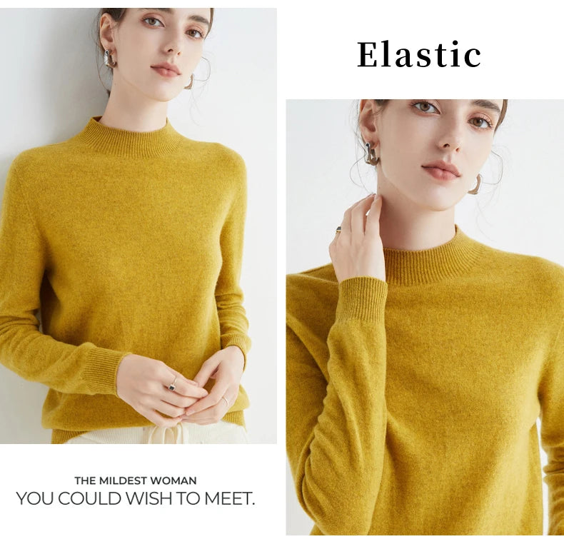 100% Merino Wool Cashmere Sweater Women Knitted Sweater Turtleneck Long Sleeve Pullovers Autumn Winter Clothing Warm Jumper Tops