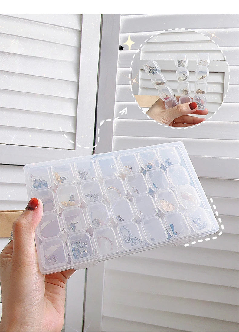 28-Grid Plastic Jewelry Storage Box, Organizer Case for Necklaces, Earrings, Rings