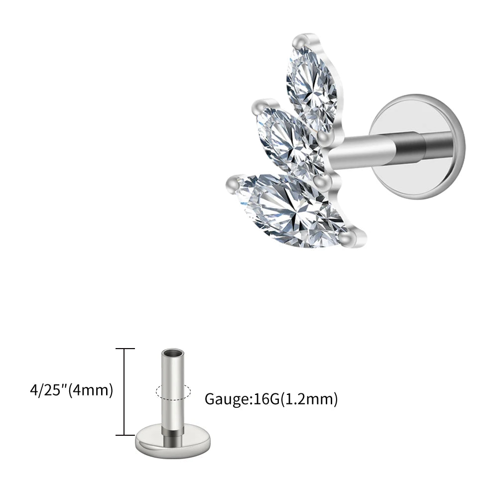 Right Grand ASTM F136 Titanium 16G Cluster Marquise CZ Tragus Helix Stud Conch Lobe Rook Cartilage Leaf Climber Flat Back Labret