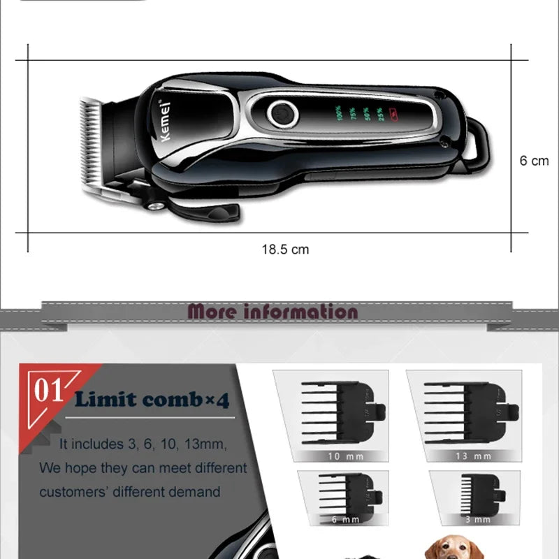 Kemei Rechargeable Professional Dog Hair Trimmer for Cat Cutter Grooming Machine Hair Remover Animal Hair Clipper for Pet