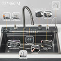 Shinesia Stainless Steel Kitchen Waterfall Sink Digital Display Large Single Sink Dish Basin Sink With Multifunction