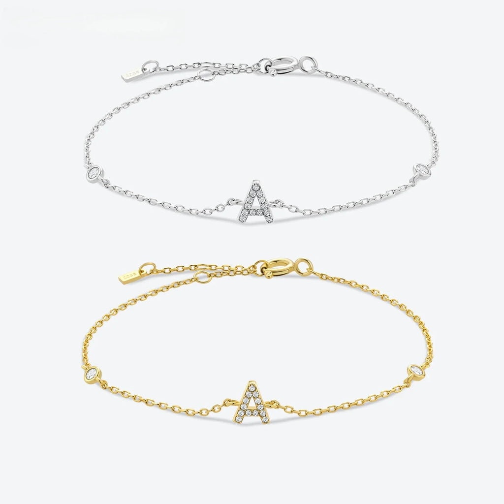 925 Sterling Silver Initial 26 Letters Alphabet Monogram Gold Name Bracelet Crystal CZ Zircon 2021 Fashionable Jewelry
