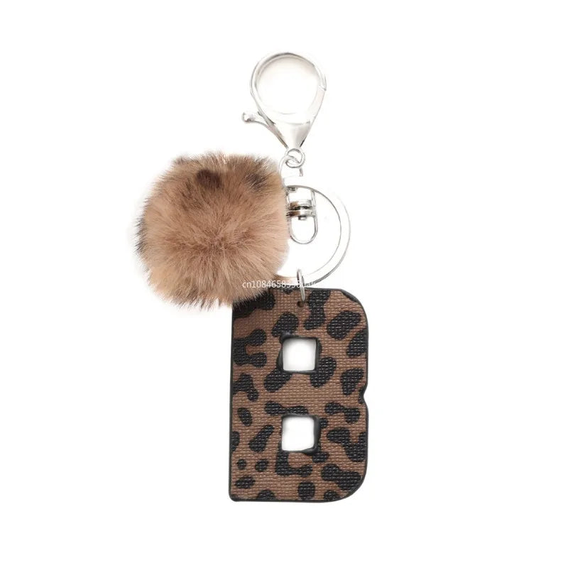 Fashion Leopard English Alphabet Artificial Leather Keychain Exquisite Letter Keyring Women Handbag Charms Accessories Gifts