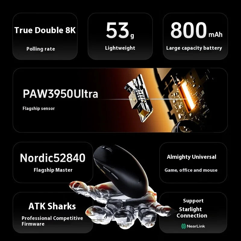 Atk A9 Plus Wireless Gaming Mouse A9/A9 Se/A9 Plus/A9 Pro Tri Mode 8k 53g Lightweight E-Sports Gaming Mouse Pc  Accessory Instoc