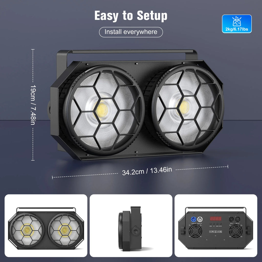 Fieryzeal 2PCS 200W COB LED Par Light 2x100W Cool&Warm White 2IN1 RGB Audience Light DMX Strobe Stage Light for DJ Disco Party