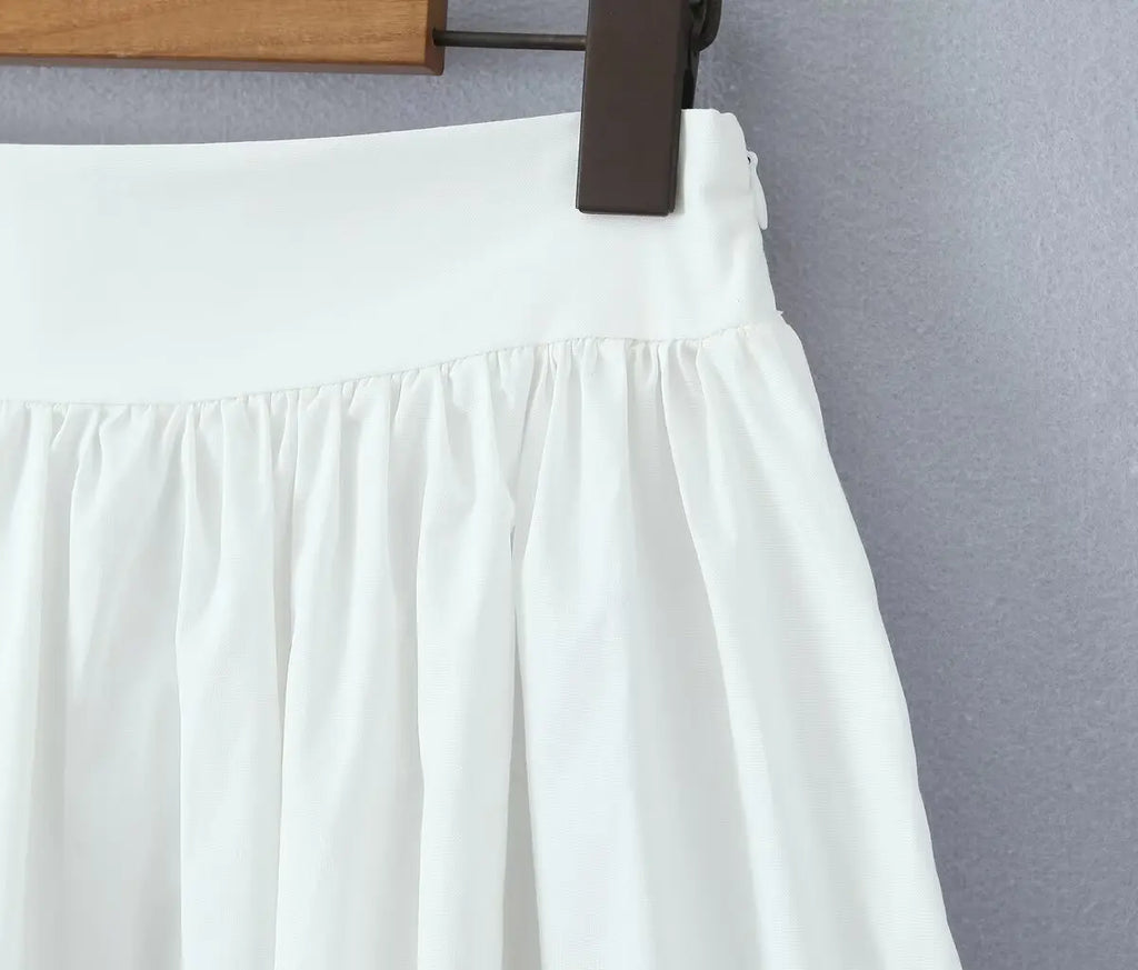 YENKYE 2025 Women Yellow White Cotton Big Swing Long Skirt Vintage High Waist Side Zipper A-line Summer Skirts Holiday