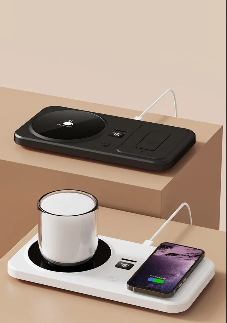 2 in 1 Coffee Mug Warmer Wireless Charger Multi-functional Cup Heating Pad 3 Gear Temperature Warmer Coaster For Milk Tea Water