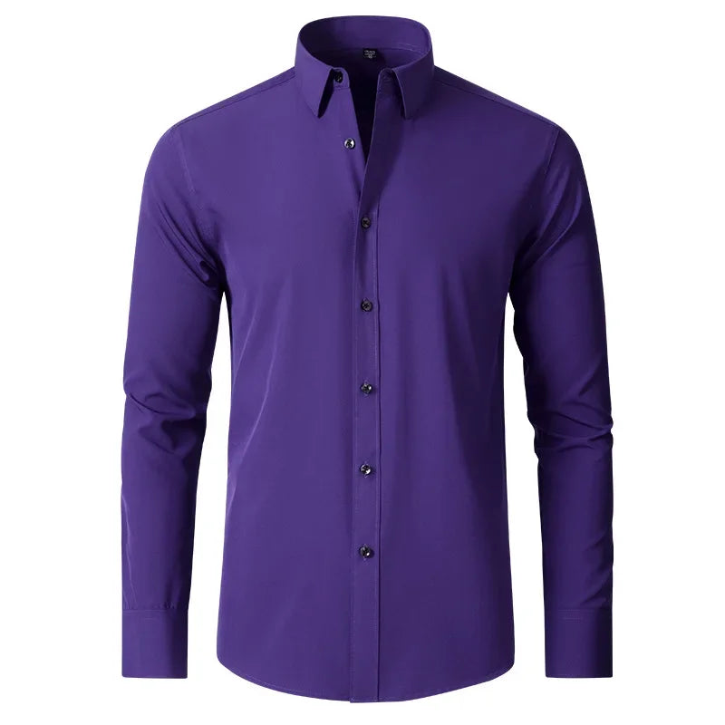 6xl summer black White Oversize men's long-sleeved Dress shirt  High quality elastic force non-iron  business casual