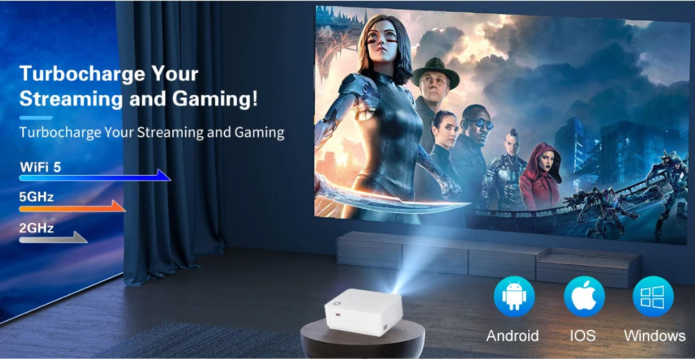 WZATCO New D5 1080P 5G WiFi Android Smart Digital Focus Full HD Projector LED Video Home Theater Cinema Proyector LCD Beamer