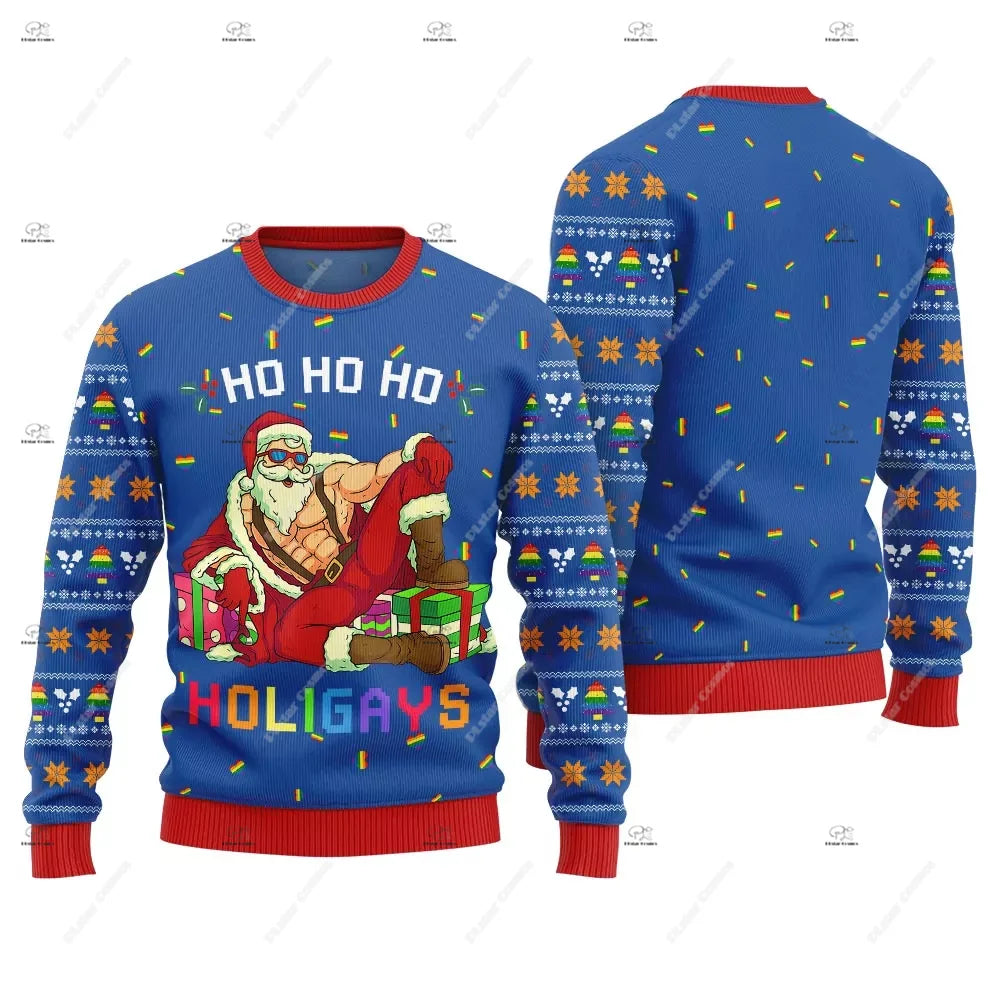 Christmas Santa Claus Pet Cat Knitted Ugly Sweater Graffiti Retro Vintage 3DPrint Pullover Harajuku Casual Funny Long Sleeves 43