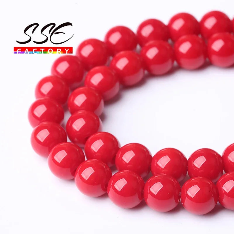 Wholesale Red Coral Stone Beads For Jewelry Making Round Loose Spacer Beads Diy Bracelets Necklace Accessories 4 6 8 10 12mm 15"