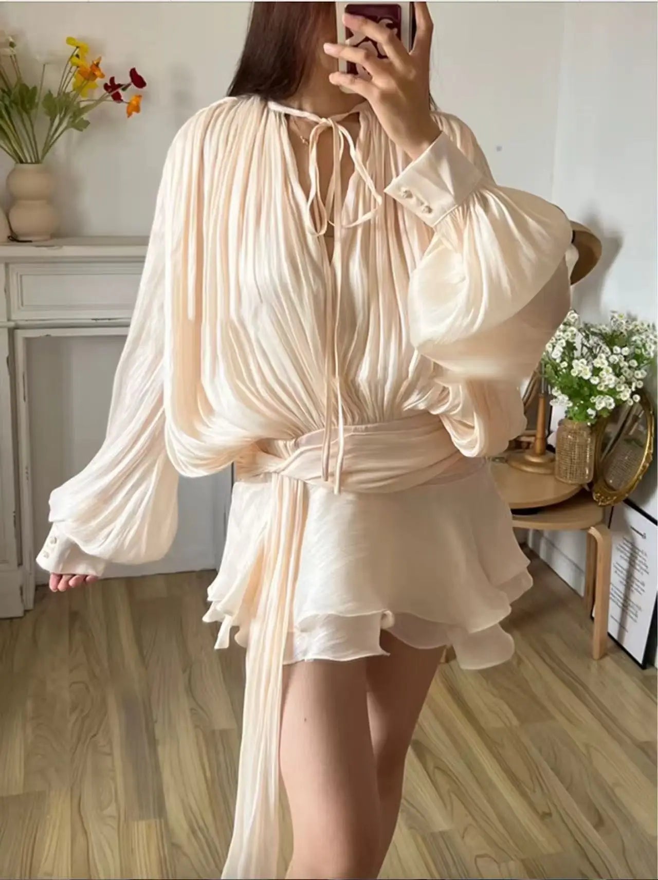 Dresses Skirts Shorts Two-piece Sets Spring/Autumn Women's Puff Sleeves Ruffles Pleats New Comfortable Casual Niche Fashionable