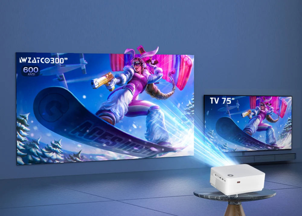 WZATCO New D5 1080P 5G WiFi Android Smart Digital Focus Full HD Projector LED Video Home Theater Cinema Proyector LCD Beamer