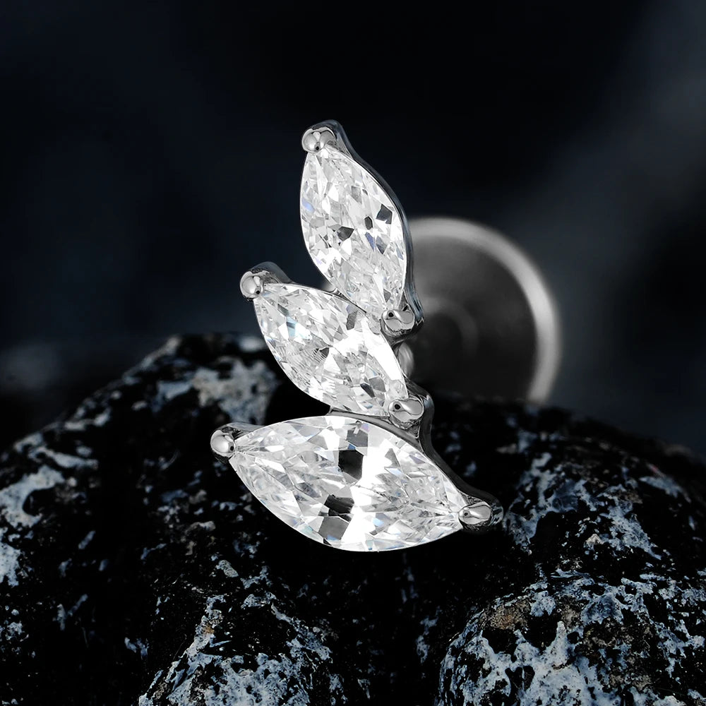 Right Grand ASTM F136 Titanium 16G Cluster Marquise CZ Tragus Helix Stud Conch Lobe Rook Cartilage Leaf Climber Flat Back Labret