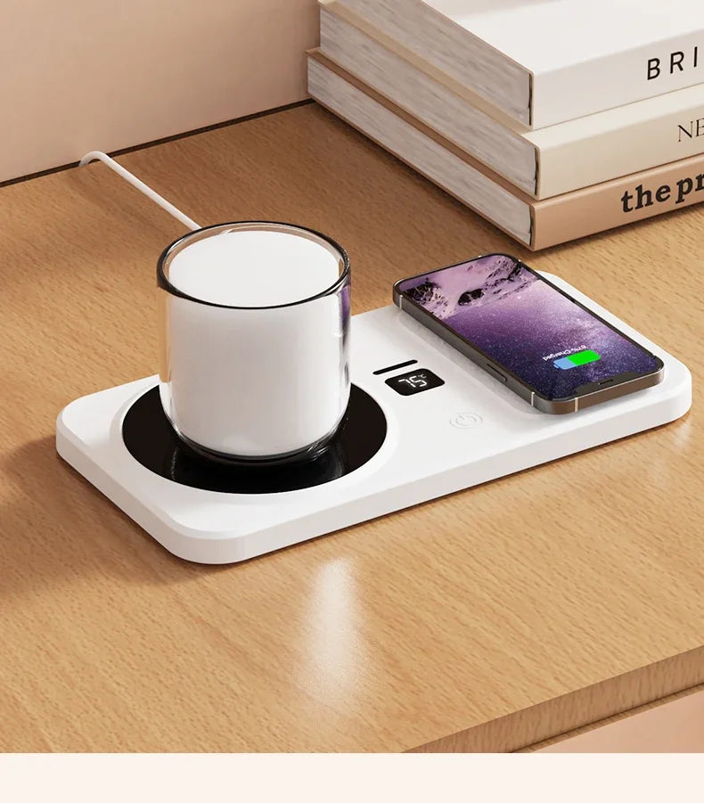 2 in 1 Coffee Mug Warmer Wireless Charger Multi-functional Cup Heating Pad 3 Gear Temperature Warmer Coaster For Milk Tea Water