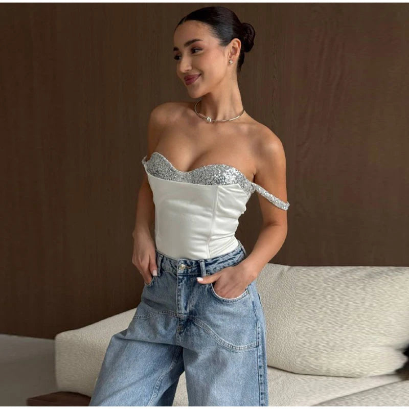 Women Solid Deep-V Satin Camisole Corset Top Elegant Double-Strap Fitted Cropped Back-Tie 2025 Chic Versatile Date Lady Tops