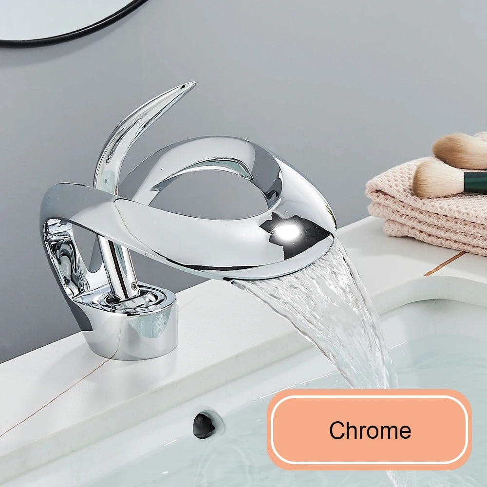 Matte Black Bathroom Basin Faucet Brass Single Handle Waterfall Mixer Tap Modern Style Hot Cold Water Sink Mixer Crane