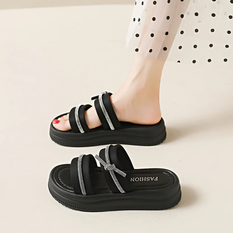 Ladies Summer Casual Flat Sandals Anti Slip Stable Sole Elegant Simple Design Daily Walking Student Footwear