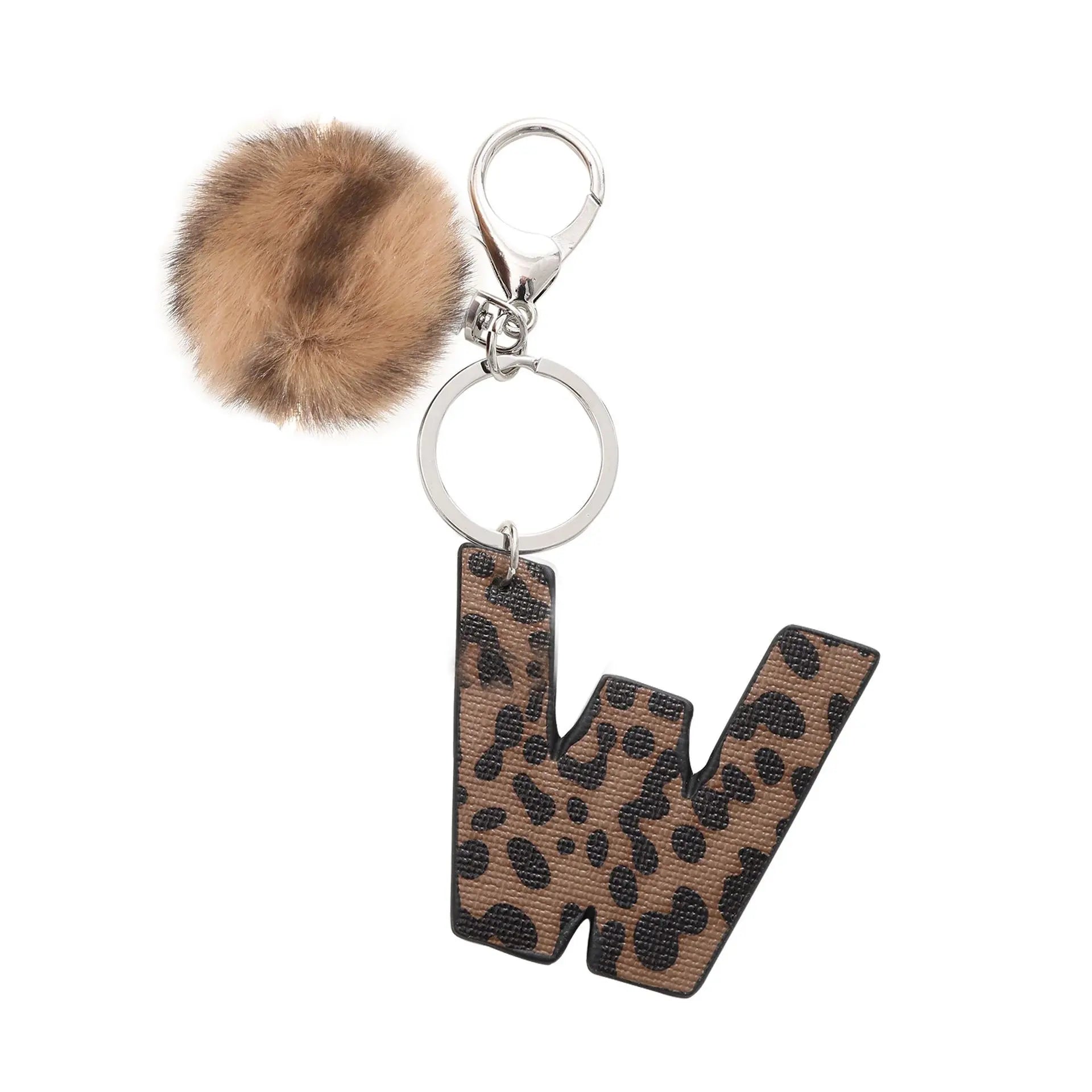 Fashion Leopard English Alphabet Artificial Leather Keychain Exquisite Letter Keyring Women Handbag Charms Accessories Gifts