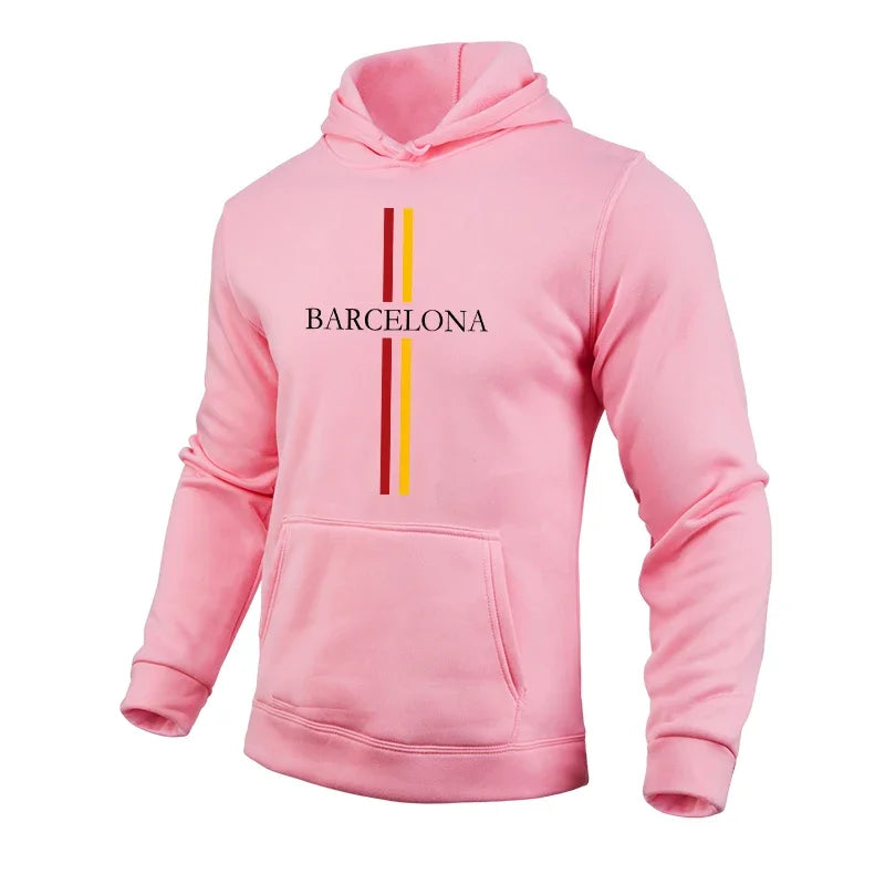 Barcelona Fashion Male Hooded Sweatshirts All Season Daily Casual Sports Hoodies 2025 Urban Trend Pullover Men's Clothes Gym Top