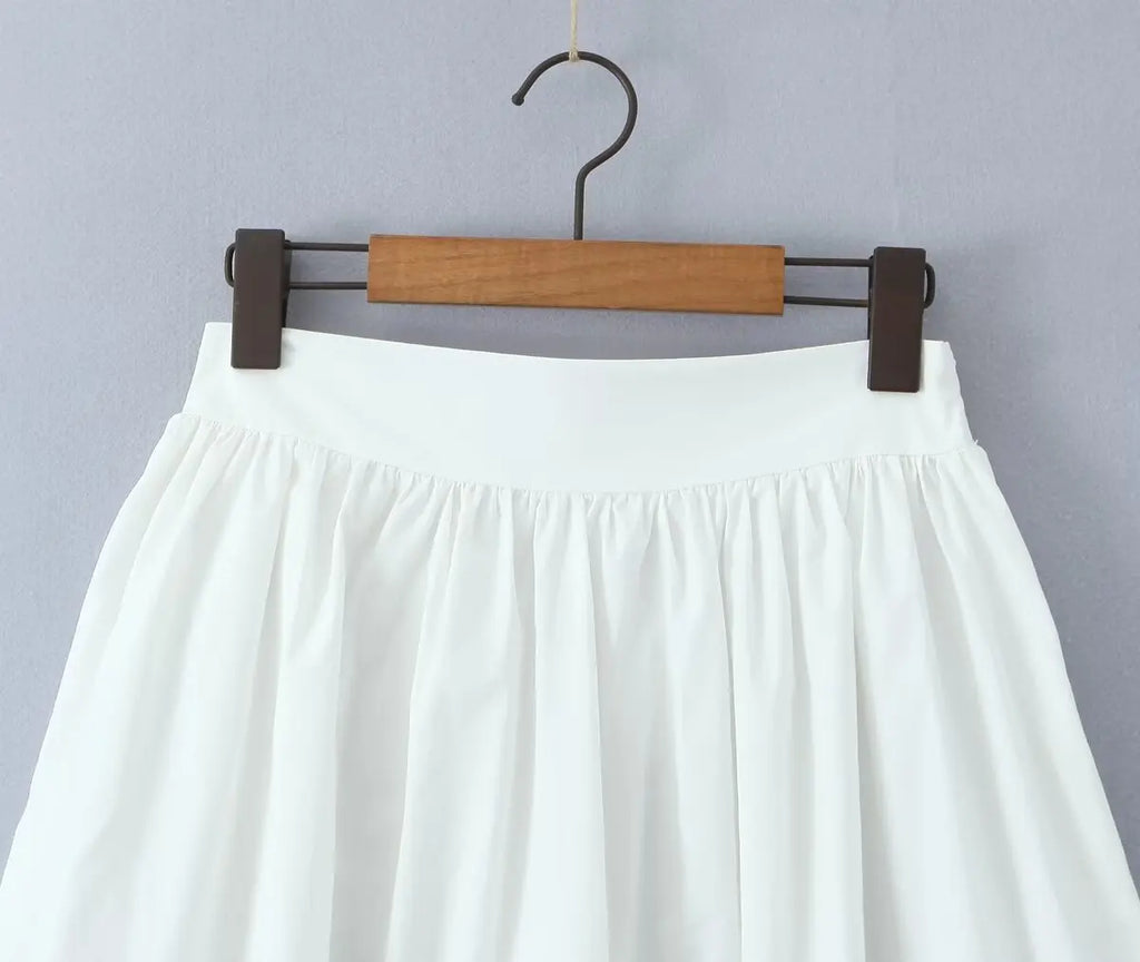 YENKYE 2025 Women Yellow White Cotton Big Swing Long Skirt Vintage High Waist Side Zipper A-line Summer Skirts Holiday