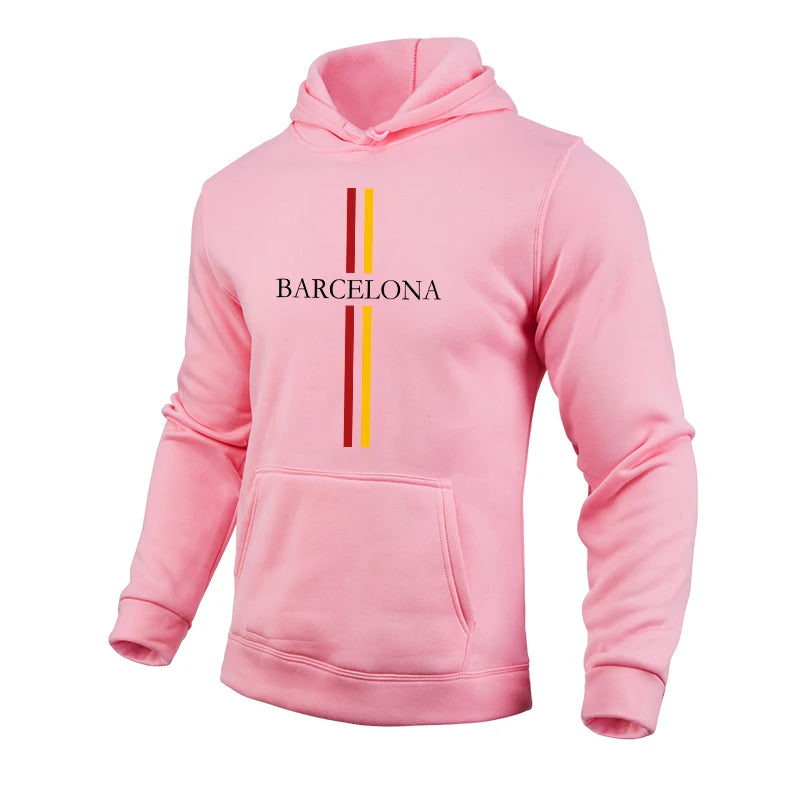 Barcelona Fashion Male Hooded Sweatshirts All Season Daily Casual Sports Hoodies 2025 Urban Trend Pullover Men's Clothes Gym Top