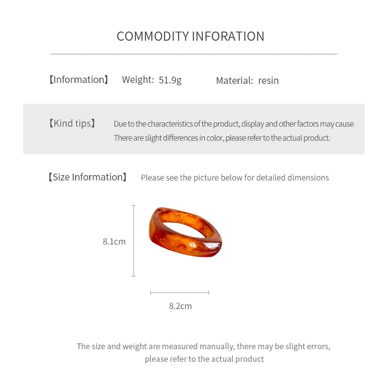Coffee Big Irregular Square Wide Acrylic Bangles for Women Statement Resin Chunky Bracelets Couple Vintage Punk Jewelry Gifts F