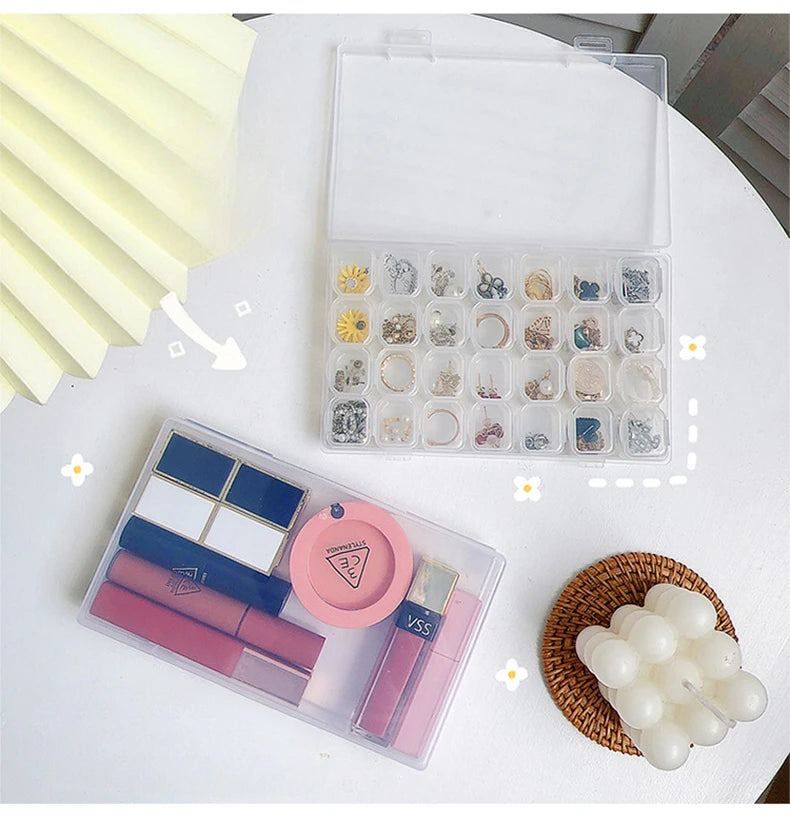 28-Grid Plastic Jewelry Storage Box, Organizer Case for Necklaces, Earrings, Rings