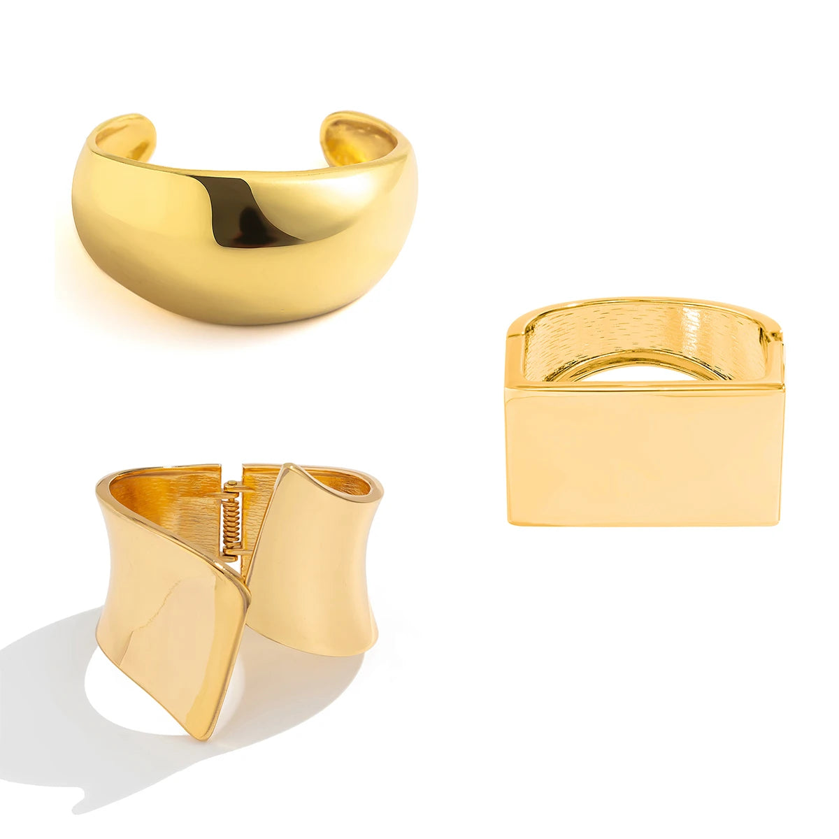 Ingemark Exaggerated Gold Color Metal Spring Bangles for Women Punk Vintage Irregular Geometric Arm Bracelets Men Jewelry Gift