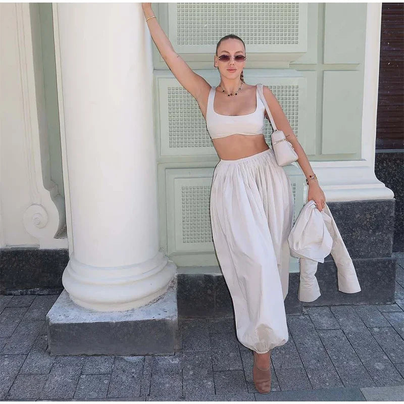 Drop Waist Lantern Pant 3 Pieces Suit Women Stripe Bikini Long Sleeve Lapel Shirt Pants Sets 2026 Female Casual Street Outfit