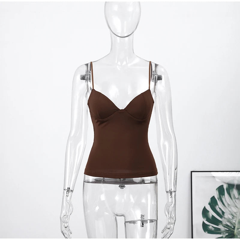 Women Solid Deep-V Satin Camisole Corset Top Elegant Double-Strap Fitted Cropped Back-Tie 2025 Chic Versatile Date Lady Tops